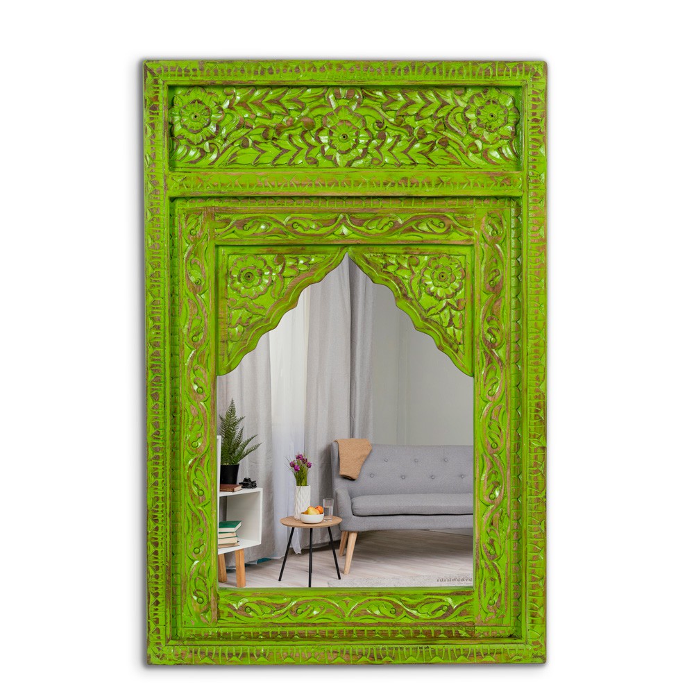 Biso Wooden Mirror Frame (Green Distress)