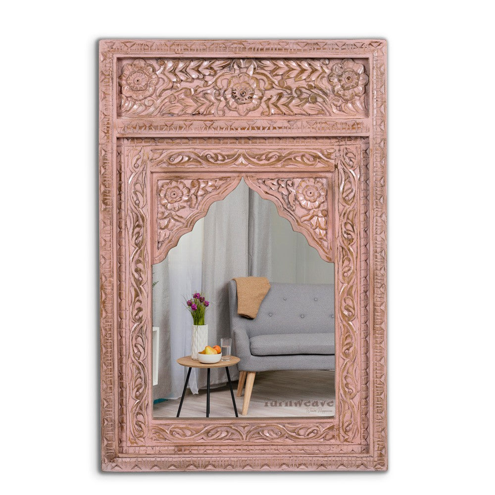 Biso Wooden Mirror Frame (Pink Distress)