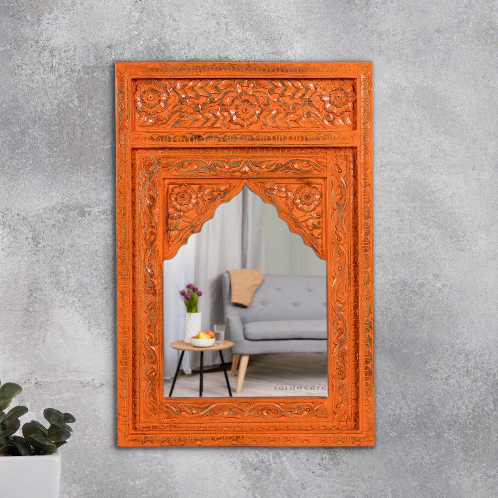 Biso Wooden Mirror Frame (Orange Distress)