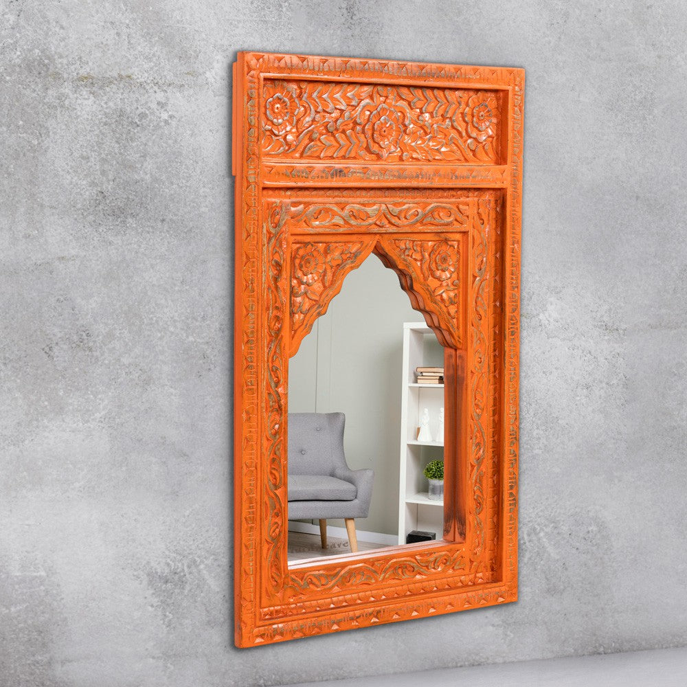 Biso Wooden Mirror Frame (Orange Distress)