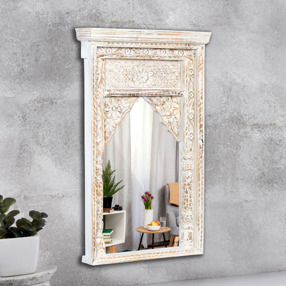 Jharo Wooden Single Arch Mirror Frame (White Distress)