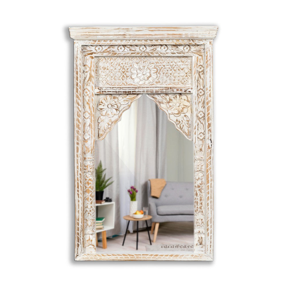 Jharo Wooden Single Arch Mirror Frame (White Distress)