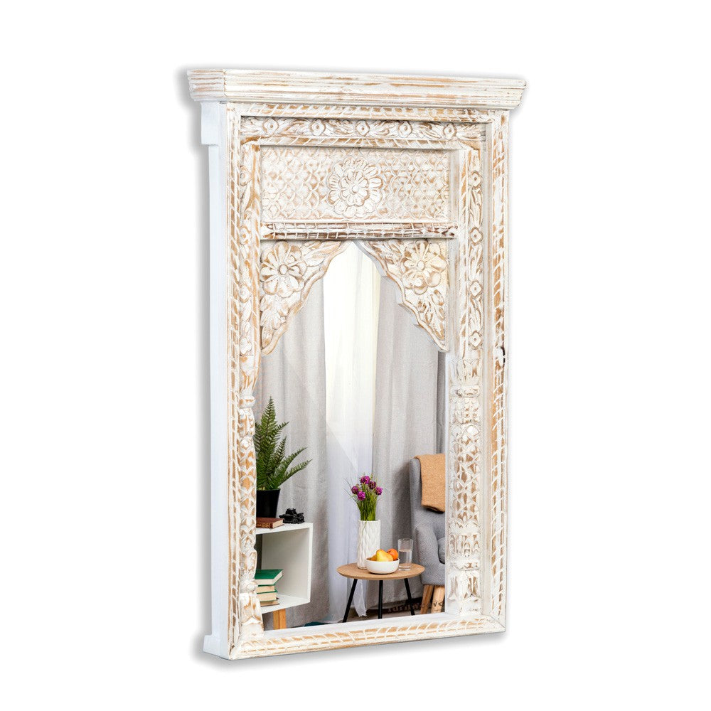 Jharo Wooden Single Arch Mirror Frame (White Distress)