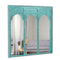 Haver Wooden Carved Mirror Frame Jharokha (Turquoise  Distress)