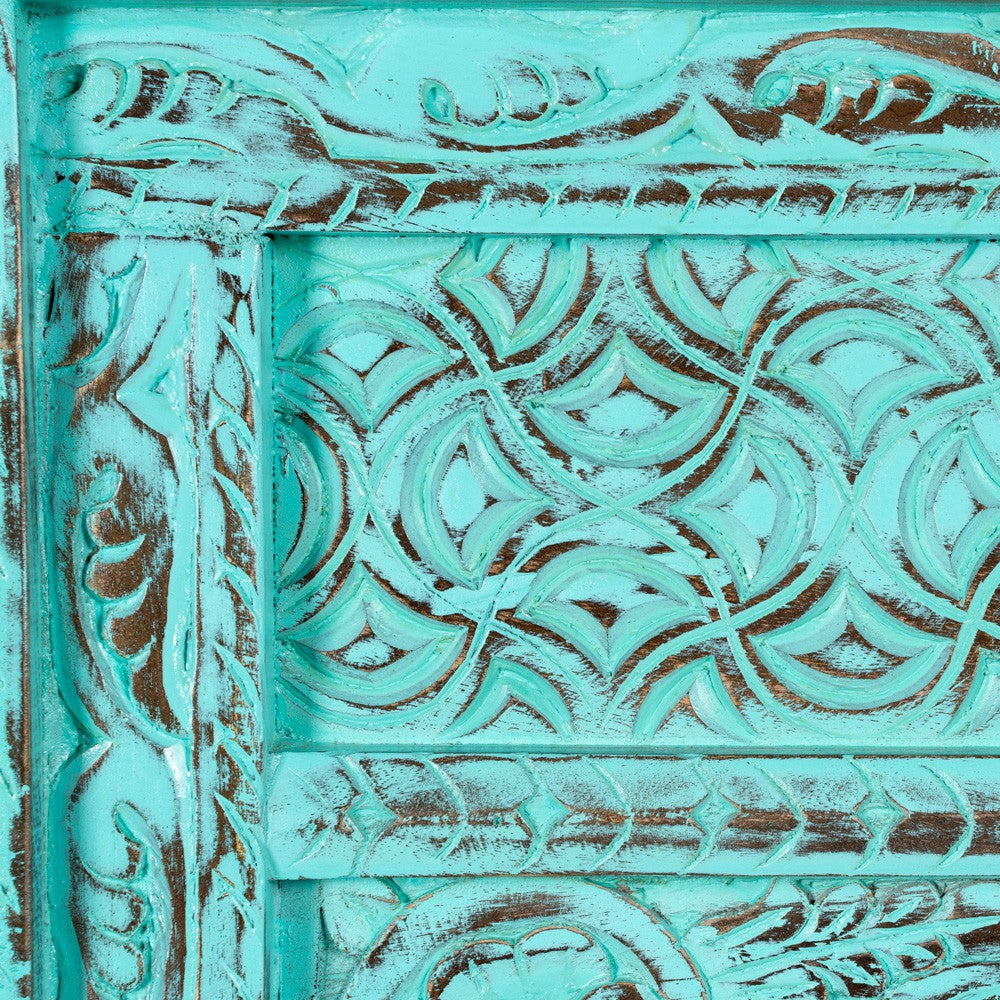 Haver Wooden Carved Mirror Frame Jharokha (Turquoise  Distress)