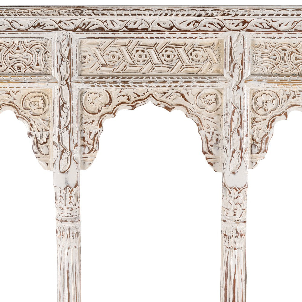 Haver Wooden Carved Mirror Frame Jharokha (White Distress)