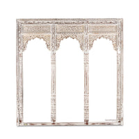 Haver Wooden Carved Mirror Frame Jharokha (White Distress)