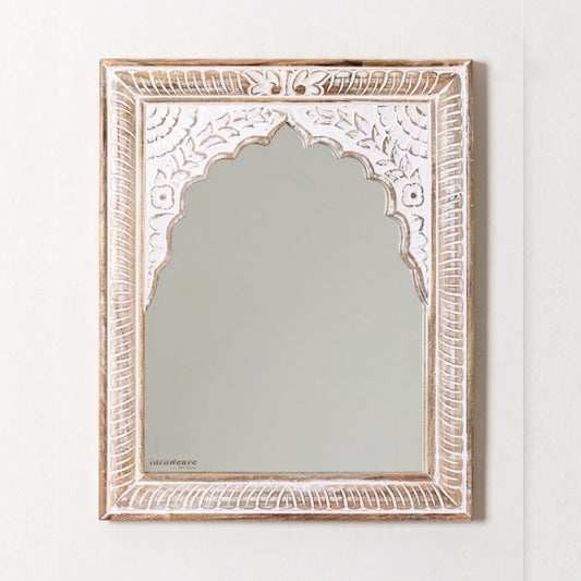 Sake Wooden Distress Antique Mirror Frame (White Distress)