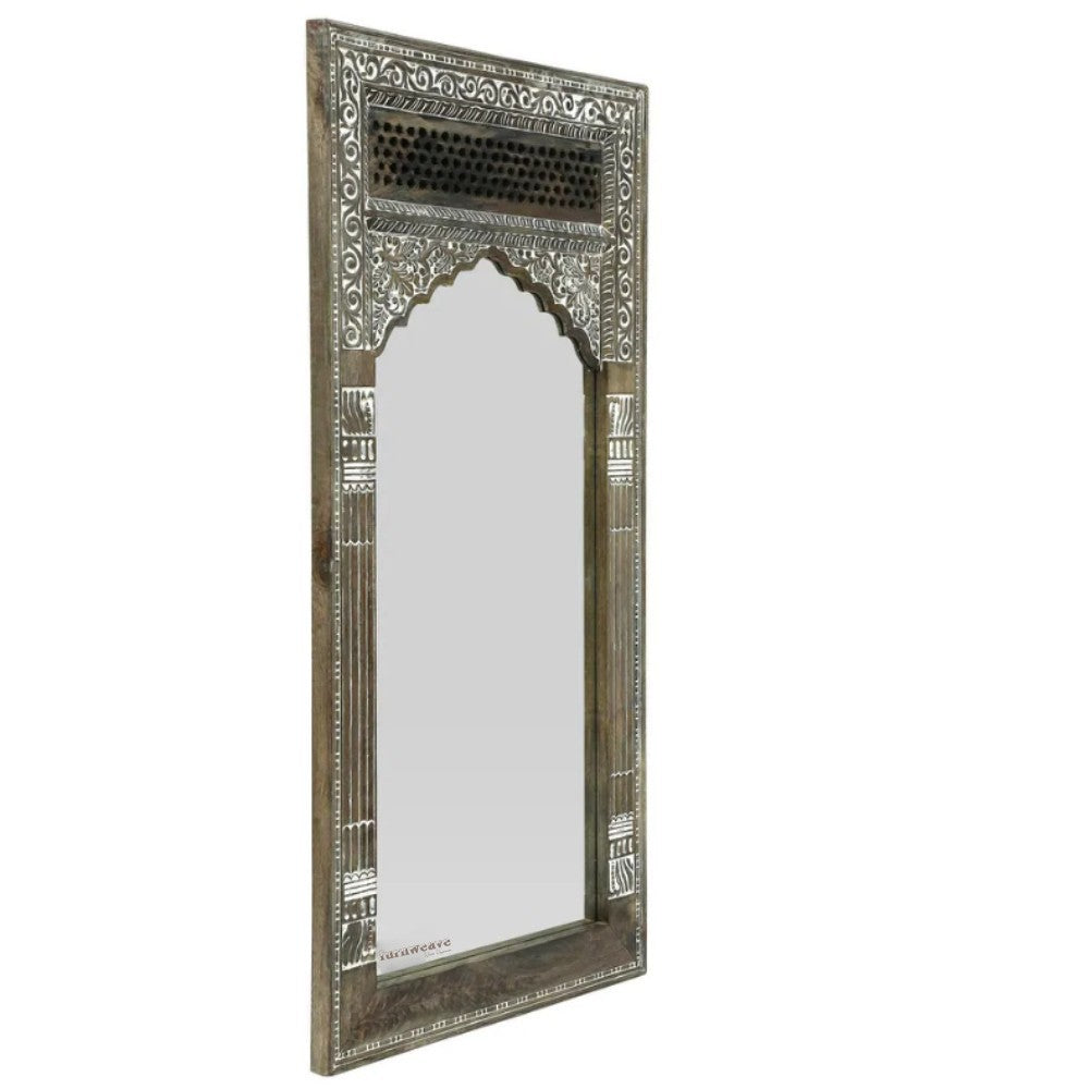 Rebo Wooden Carved Mirror Jali Frame (Walnut Antique)