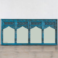 Kirkae Wooden Carved Mirror Frame Jharokha (Blue Distress)