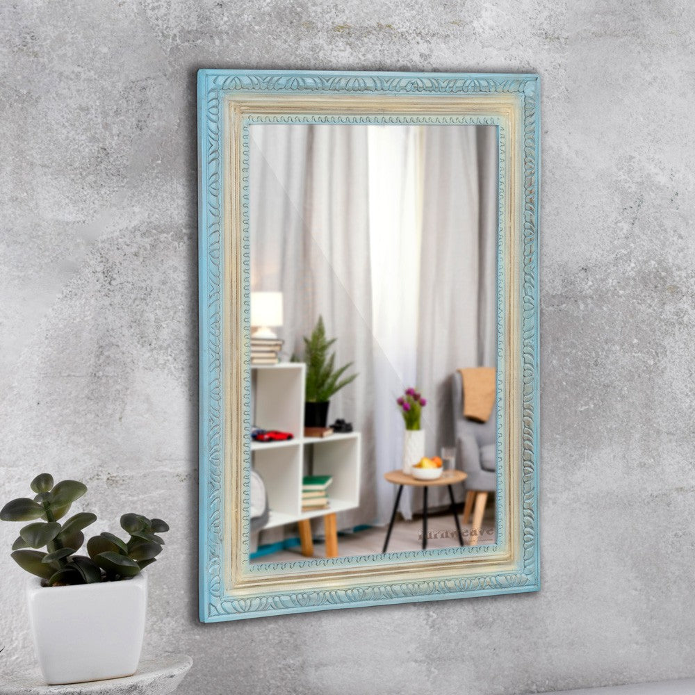 Wetia Wooden Carved Mirror Frame (Light Blue)