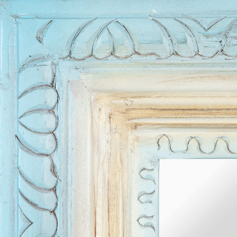 Wetia Wooden Carved Mirror Frame (Light Blue)