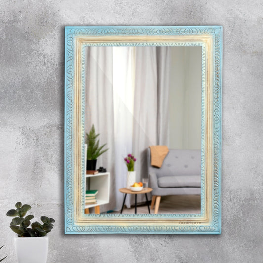 Wetia Wooden Carved Mirror Frame (Light Blue)