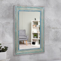 Wetia Wooden Carved Mirror Frame (Light Blue Antique)