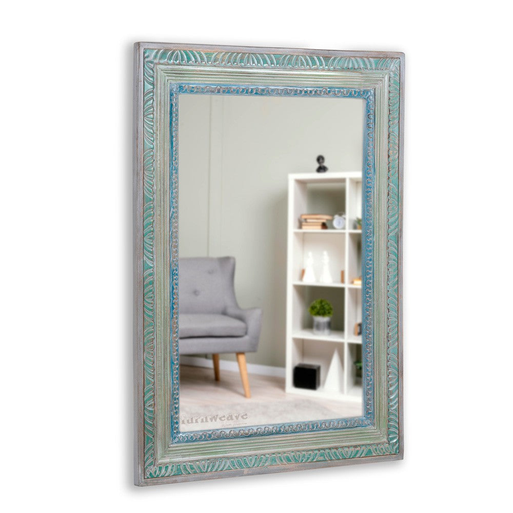 Wetia Wooden Carved Mirror Frame (Light Blue Antique)