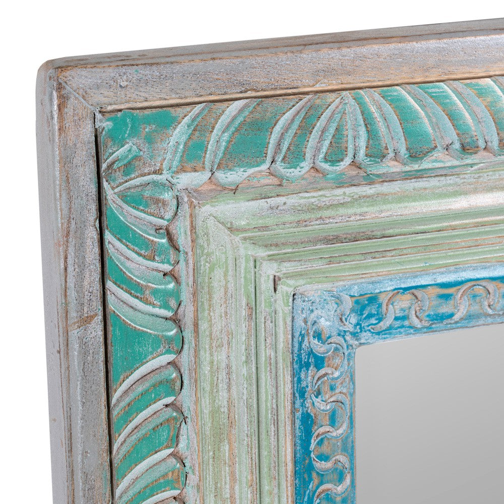 Wetia Wooden Carved Mirror Frame (Light Blue Antique)