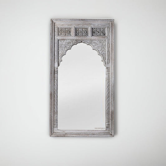 Ketki Wooden Carved Antique Mirror Frame (Antique Grey)