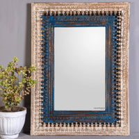 Uuvo Wooden Carved Wall Mirror Frame (White Blue Distress)