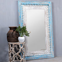 Bia Wooden Carved Mirror Frame (Light Blue Distress)