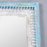 Bia Wooden Carved Mirror Frame (Light Blue Distress)