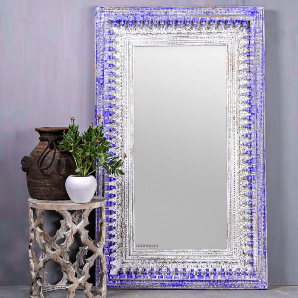 Bia Wooden Carved Mirror Frame (Purple Distress)