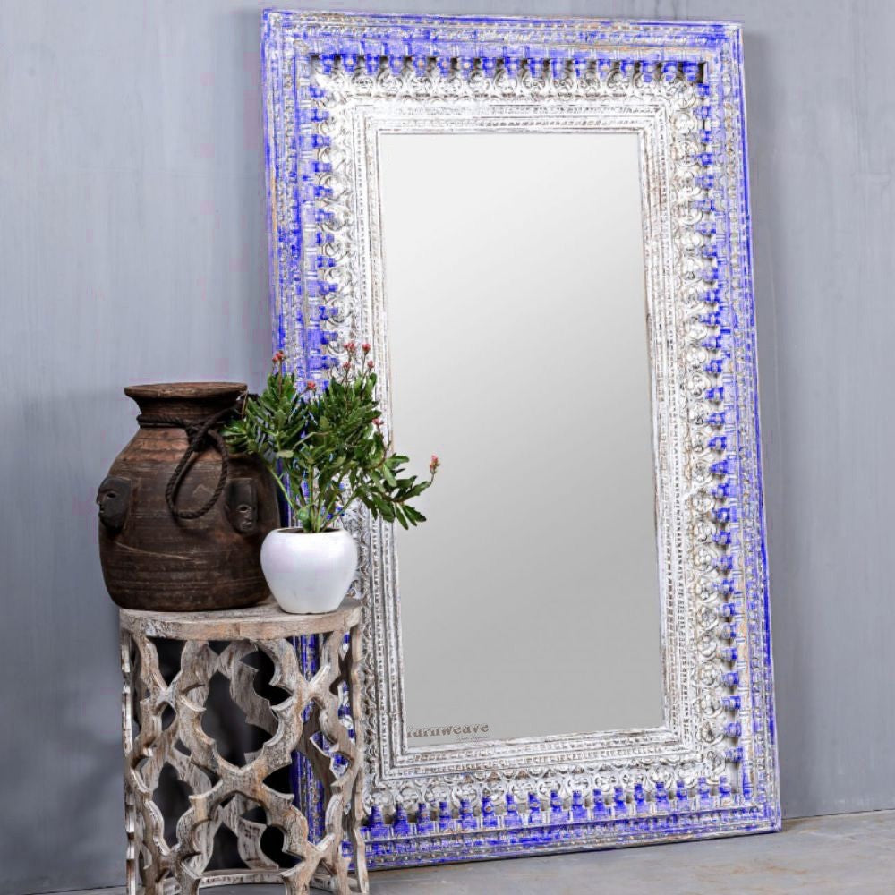 Bia Wooden Carved Mirror Frame (Purple Distress)