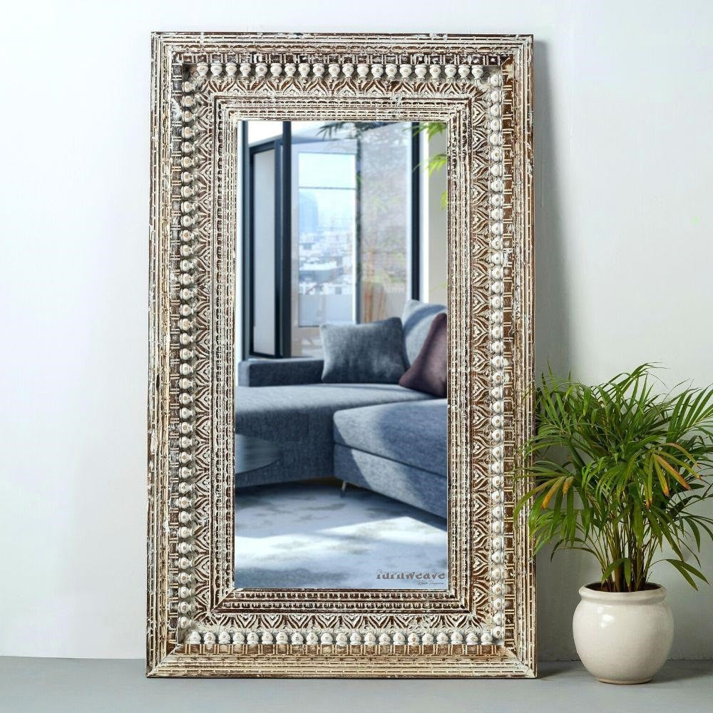 Bia Wooden Carved Mirror Frame (White Antique)