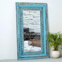 Bia Wooden Carved Mirror Frame (Blue Distress)