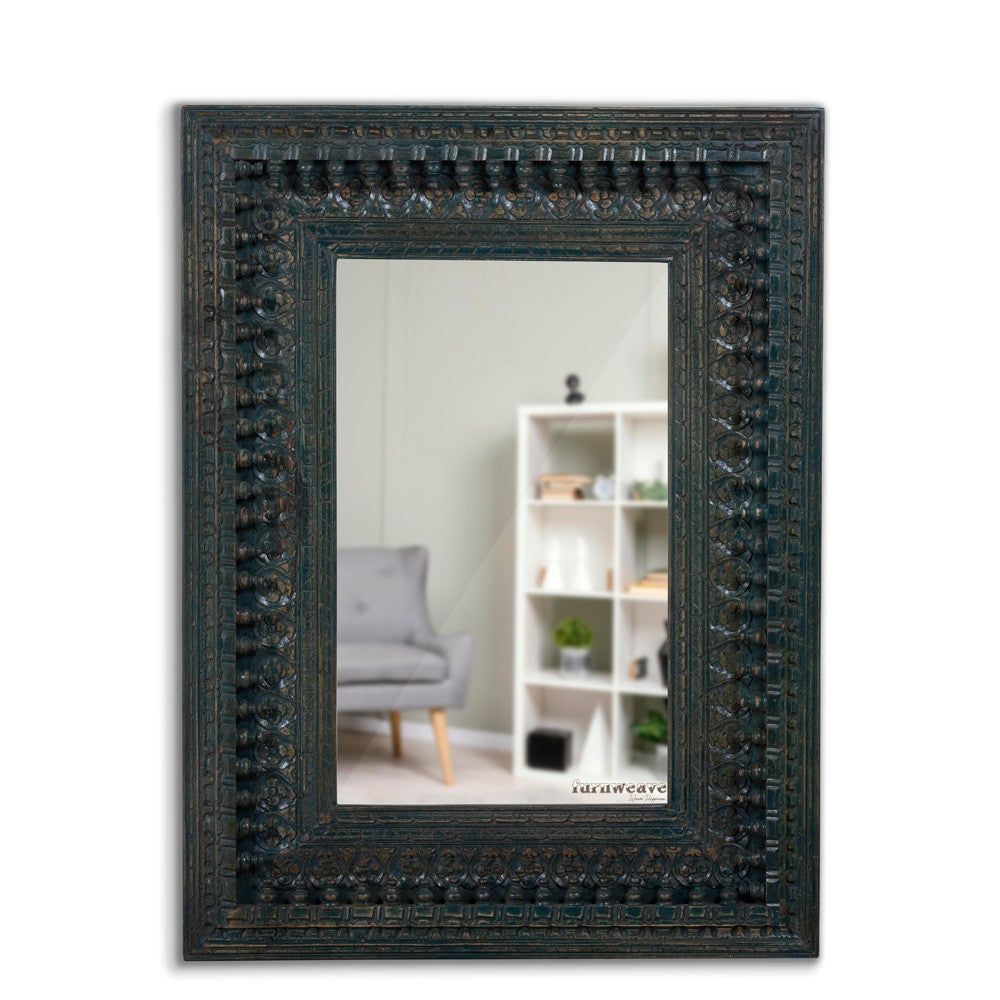 Bia Wooden Carved Mirror Frame (Antique Green)