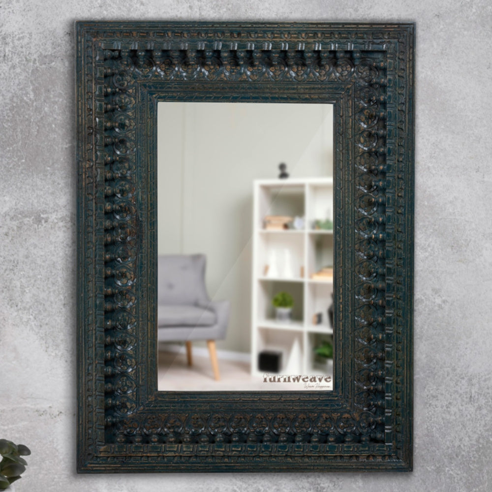 Bia Wooden Carved Mirror Frame (Antique Green)