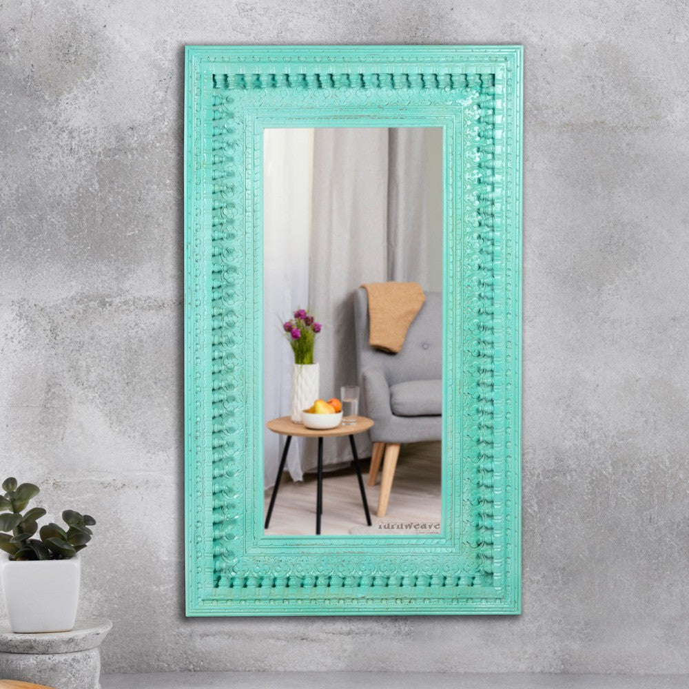 Bia Wooden Carved Mirror Frame (Turquoise)