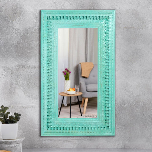 Bia Wooden Carved Mirror Frame (Turquoise)