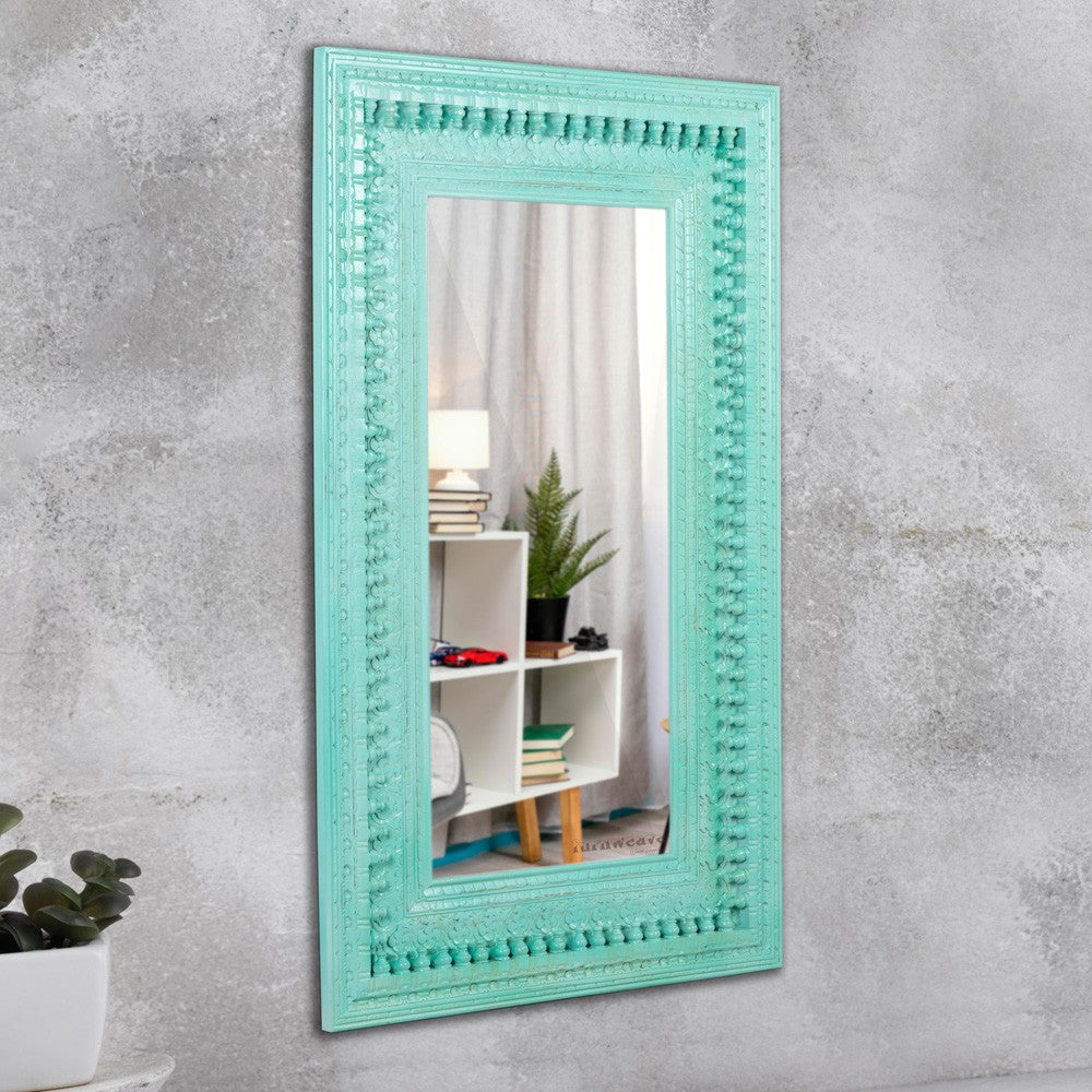 Bia Wooden Carved Mirror Frame (Turquoise)