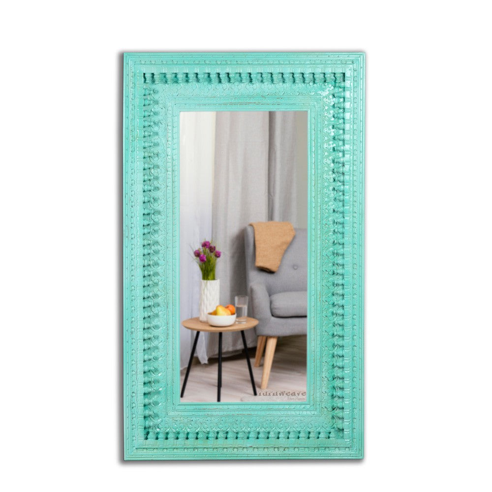 Bia Wooden Carved Mirror Frame (Turquoise)