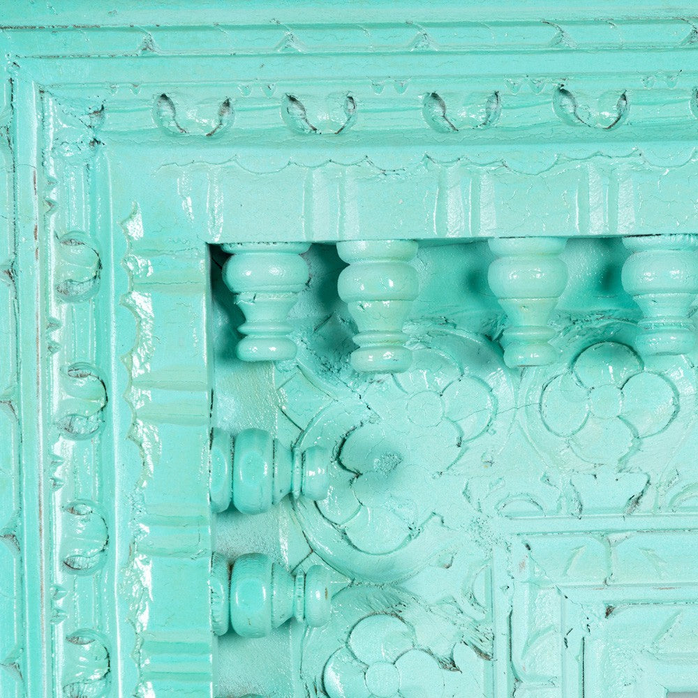 Bia Wooden Carved Mirror Frame (Turquoise)