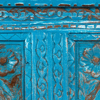 Prana Wooden Two Arch Carved Mirror Frame Jharokha (Blue Distress)