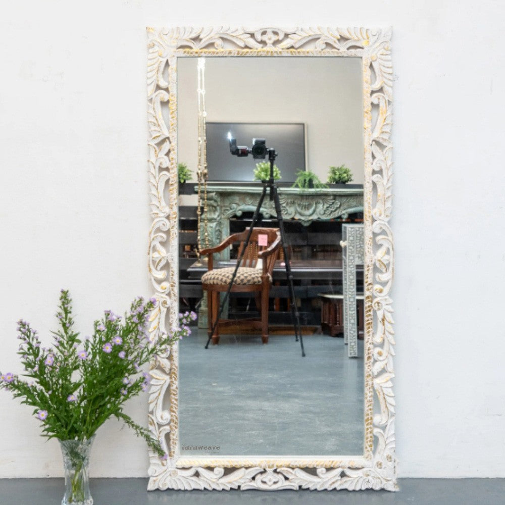 Jabevo Wooden Carved Mirror Frame (White Distress)