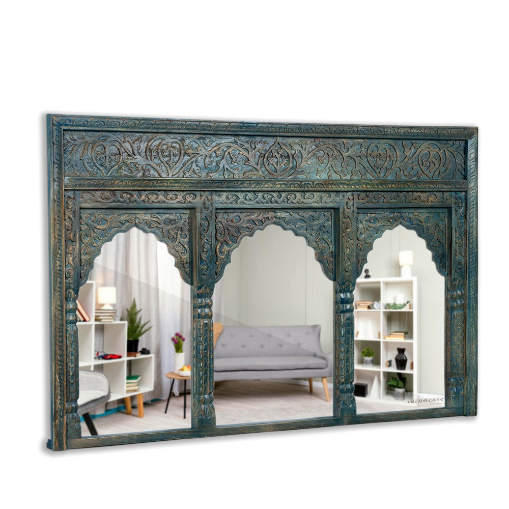 Kani Wooden Mirror Frame (Antique Green)