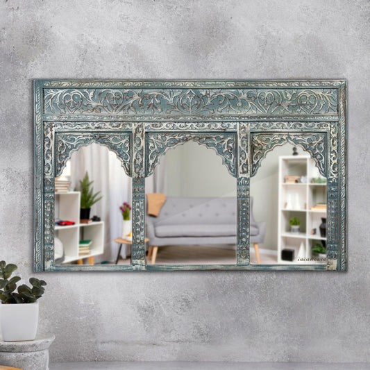 Kani Wooden Mirror Frame (Green Distress)