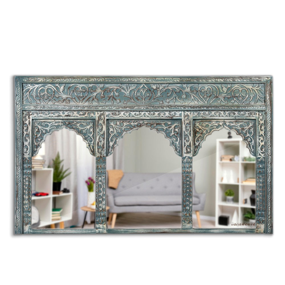 Kani Wooden Mirror Frame (Green Distress)