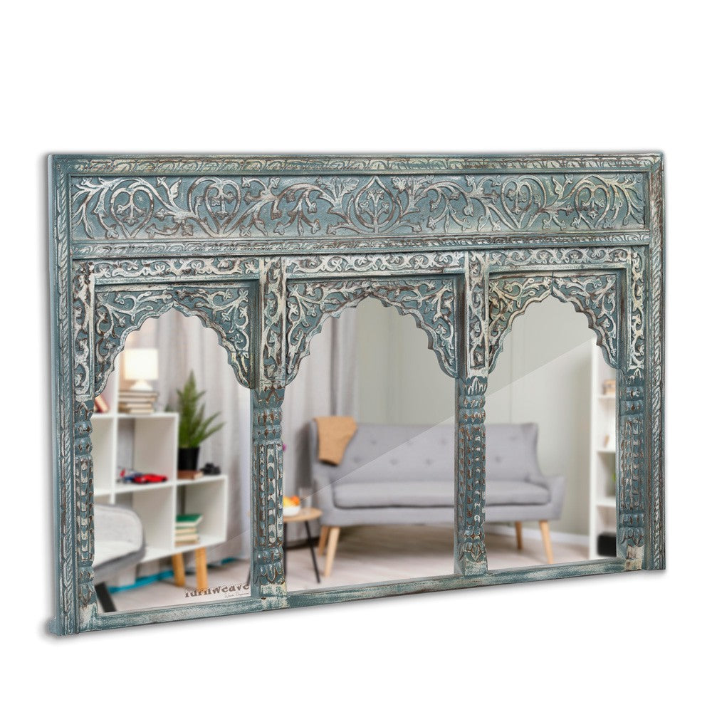 Kani Wooden Mirror Frame (Green Distress)