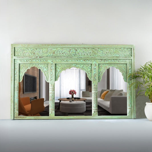 Kani Wooden Mirror Frame (Light Green Distress)