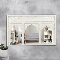 Kani Wooden Mirror Frame (White Distress)