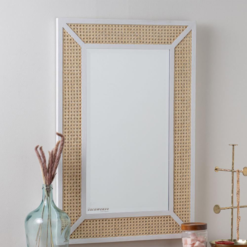 Fabea Rattan Cane Mirror Frame for Wall (White)