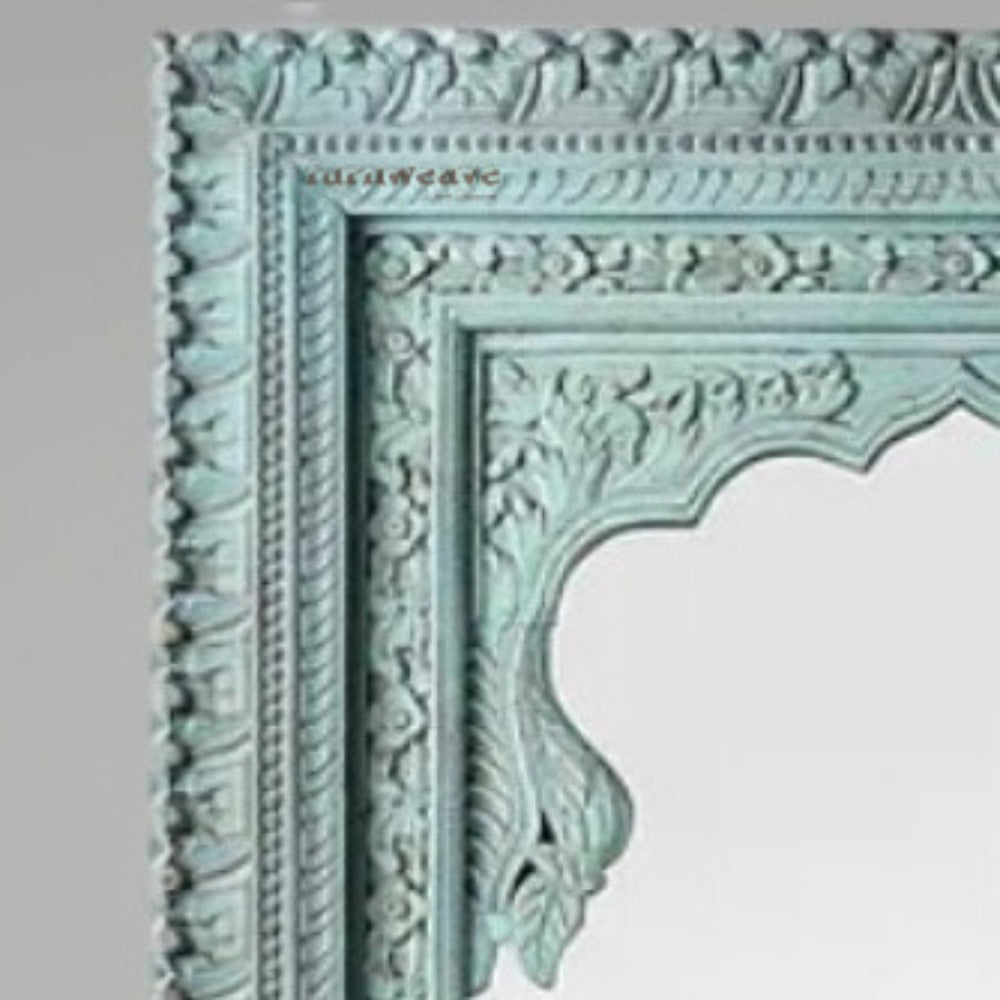 Rira Wooden Carved Antique Mirror Frame (Light Green Distress)