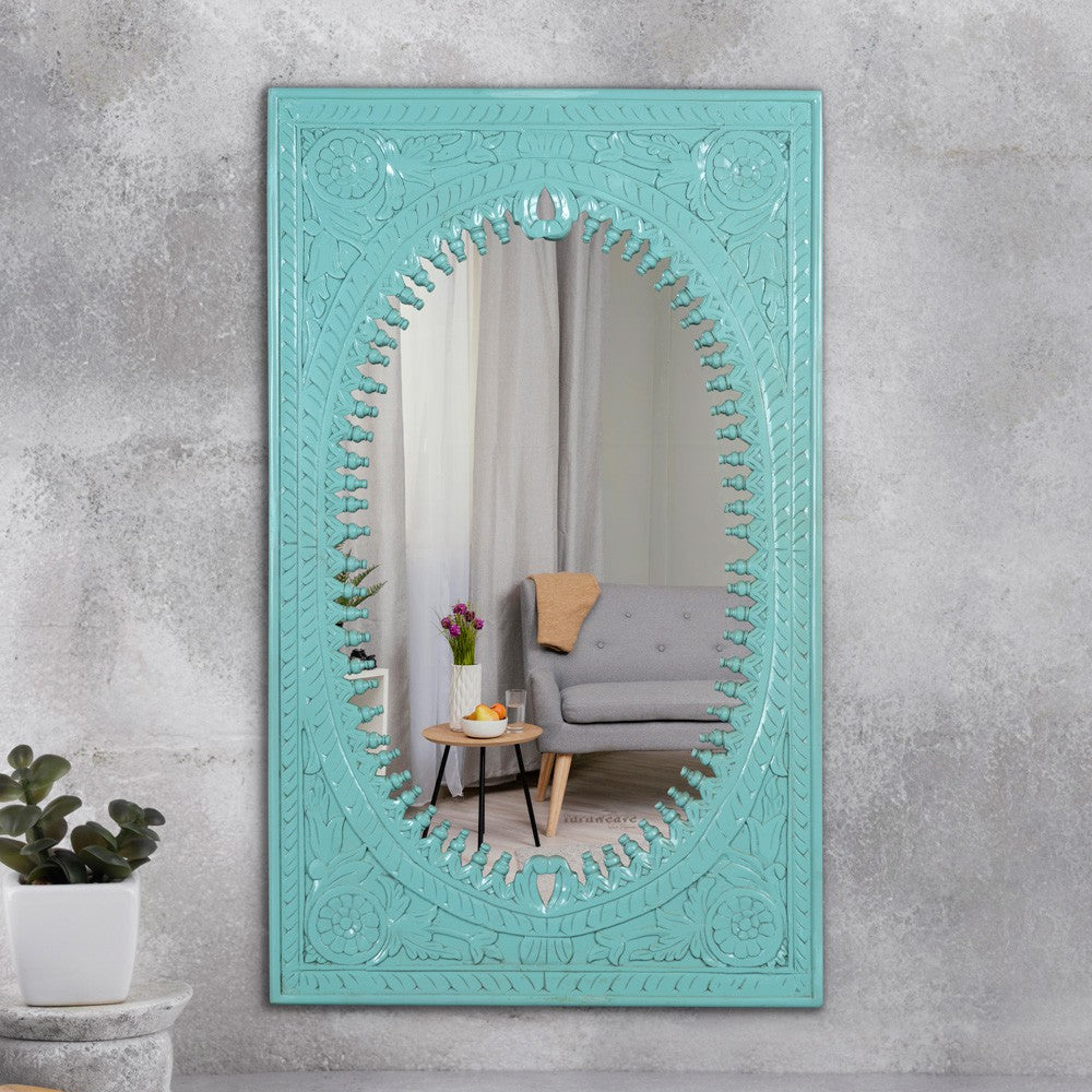 Ania Wooden Mirror Frame (Green Distress)