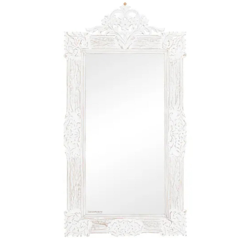 Kafe Wooden Carved Antique Mirror Frame (White Distress)