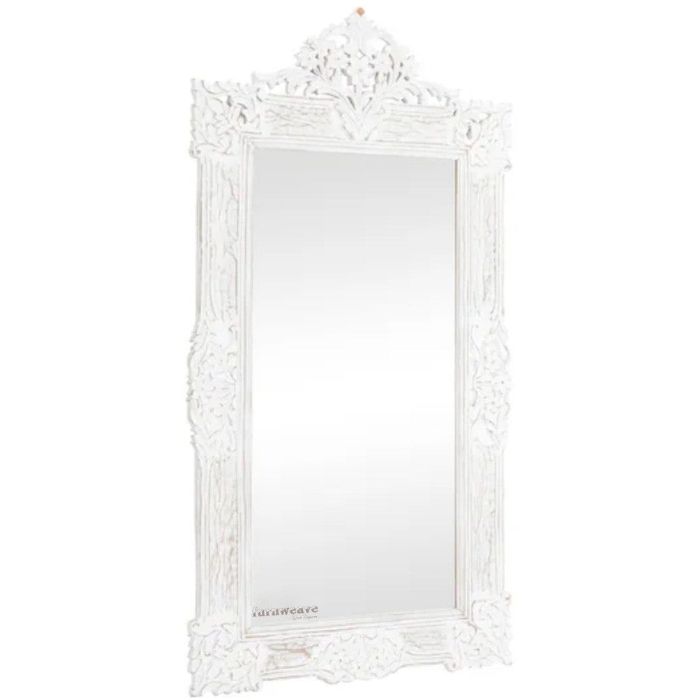 Kafe Wooden Carved Antique Mirror Frame (White Distress)