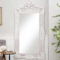 Kafe Wooden Carved Antique Mirror Frame (White Distress)