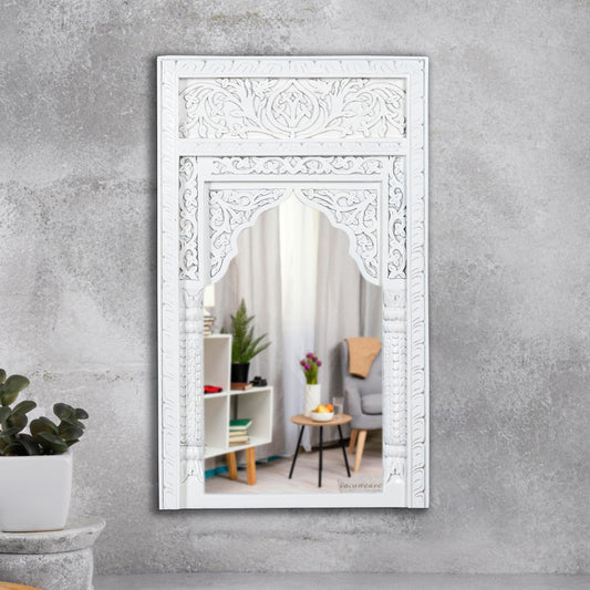 Kani Wooden Single Arch Mirror Frame (White Antique)